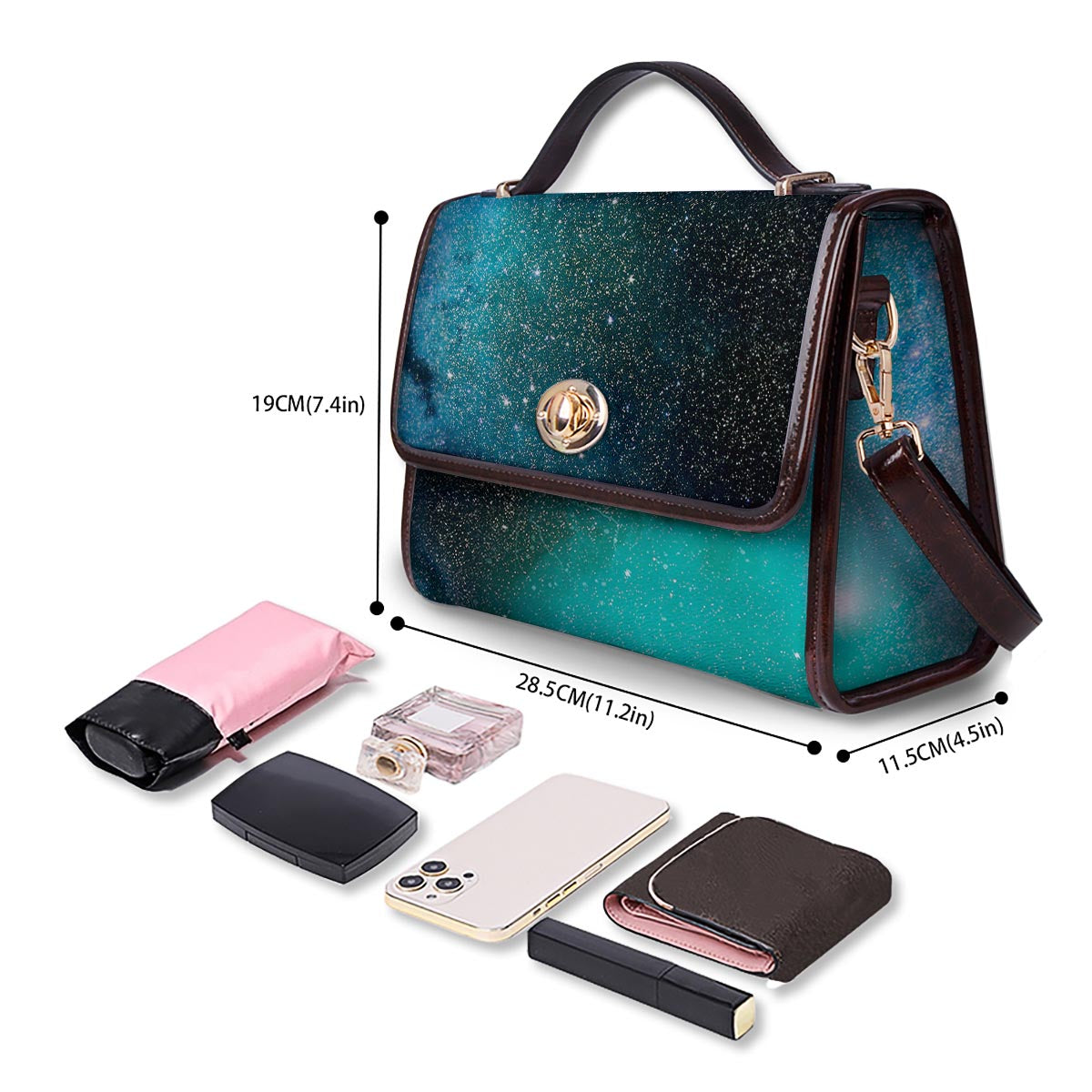 Galaxy Space Teal Stardust Print Women's Satchel Bag