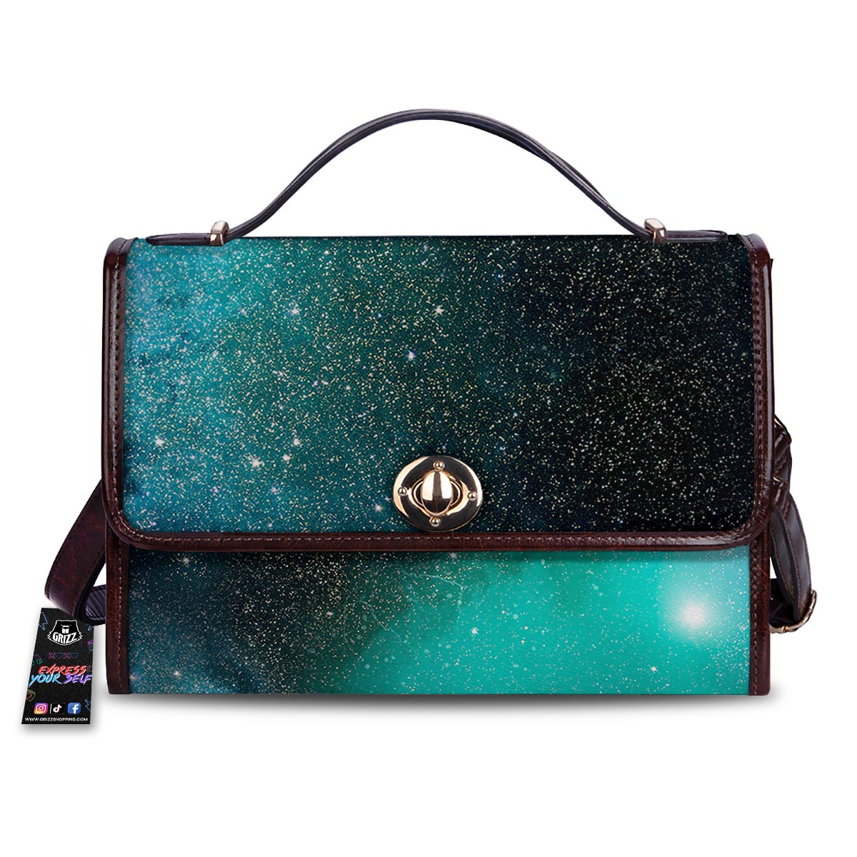 Galaxy Space Teal Stardust Print Women's Satchel Bag