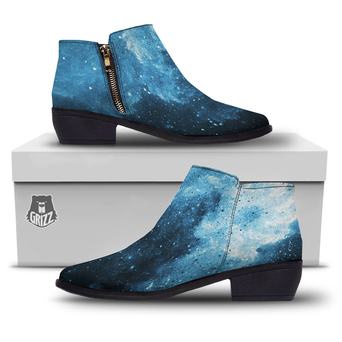 Galaxy Space White Cloud Print Ankle Boots-grizzshop