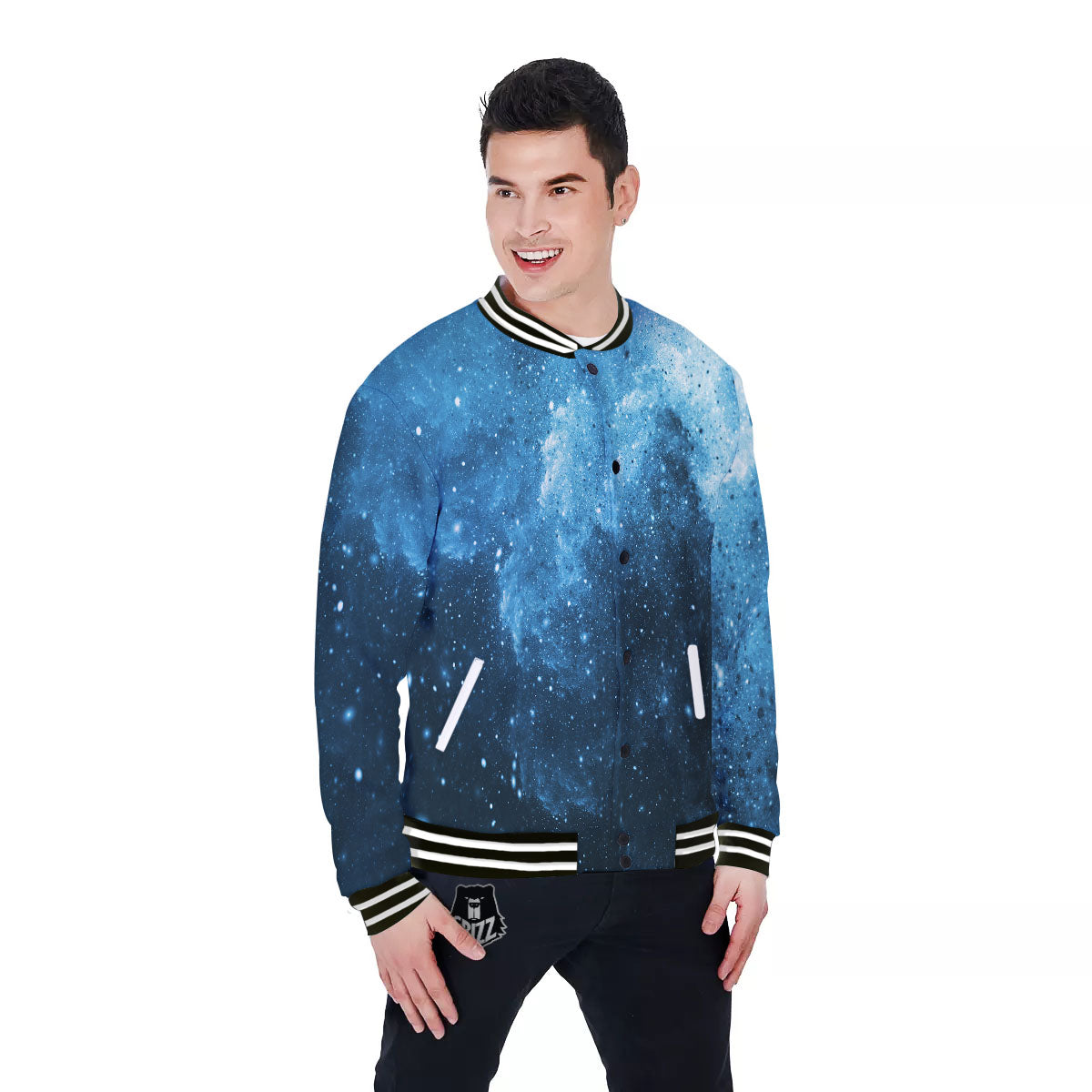 Galaxy Space White Cloud Print Baseball Jacket-grizzshop
