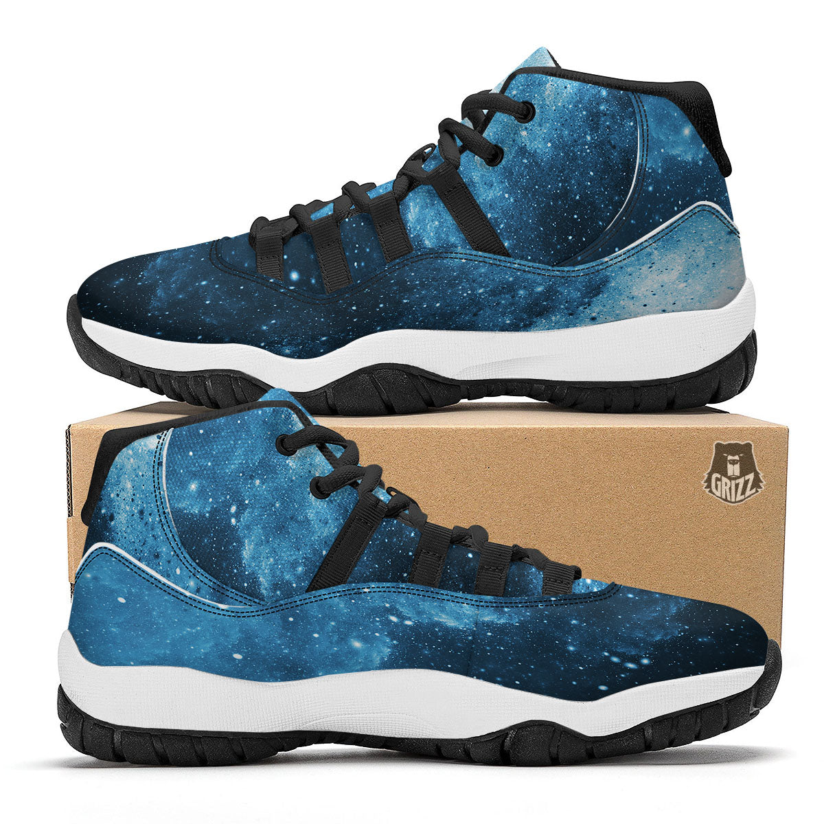Galaxy Space White Cloud Print Black Bball Shoes-grizzshop