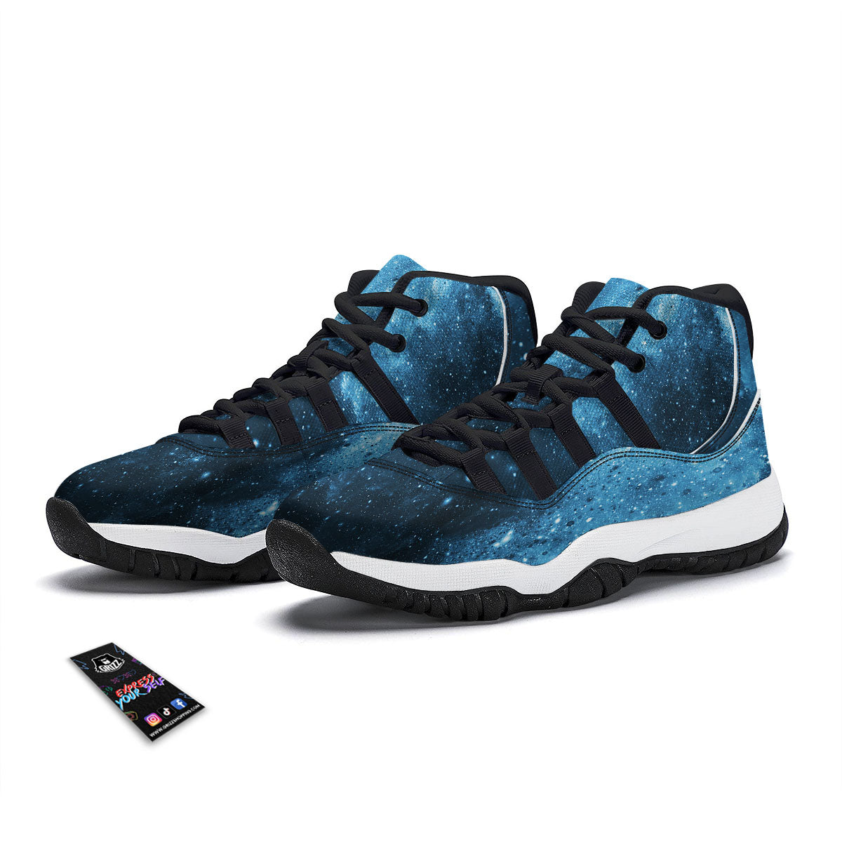 Galaxy Space White Cloud Print Black Bball Shoes-grizzshop
