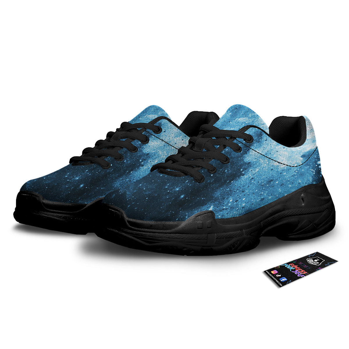 Galaxy Space White Cloud Print Black Chunky Shoes-grizzshop
