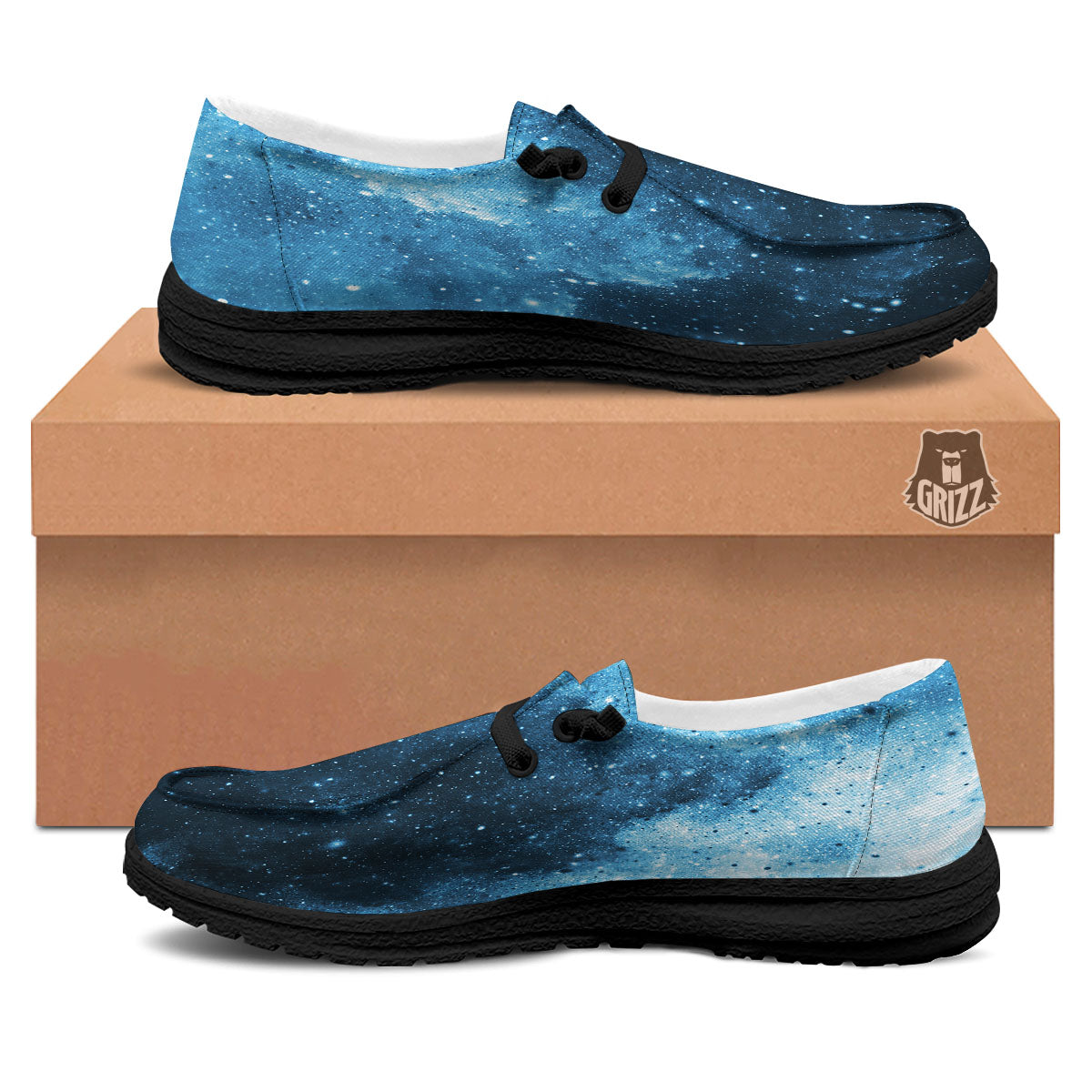 Galaxy Space White Cloud Print Black Loafers-grizzshop