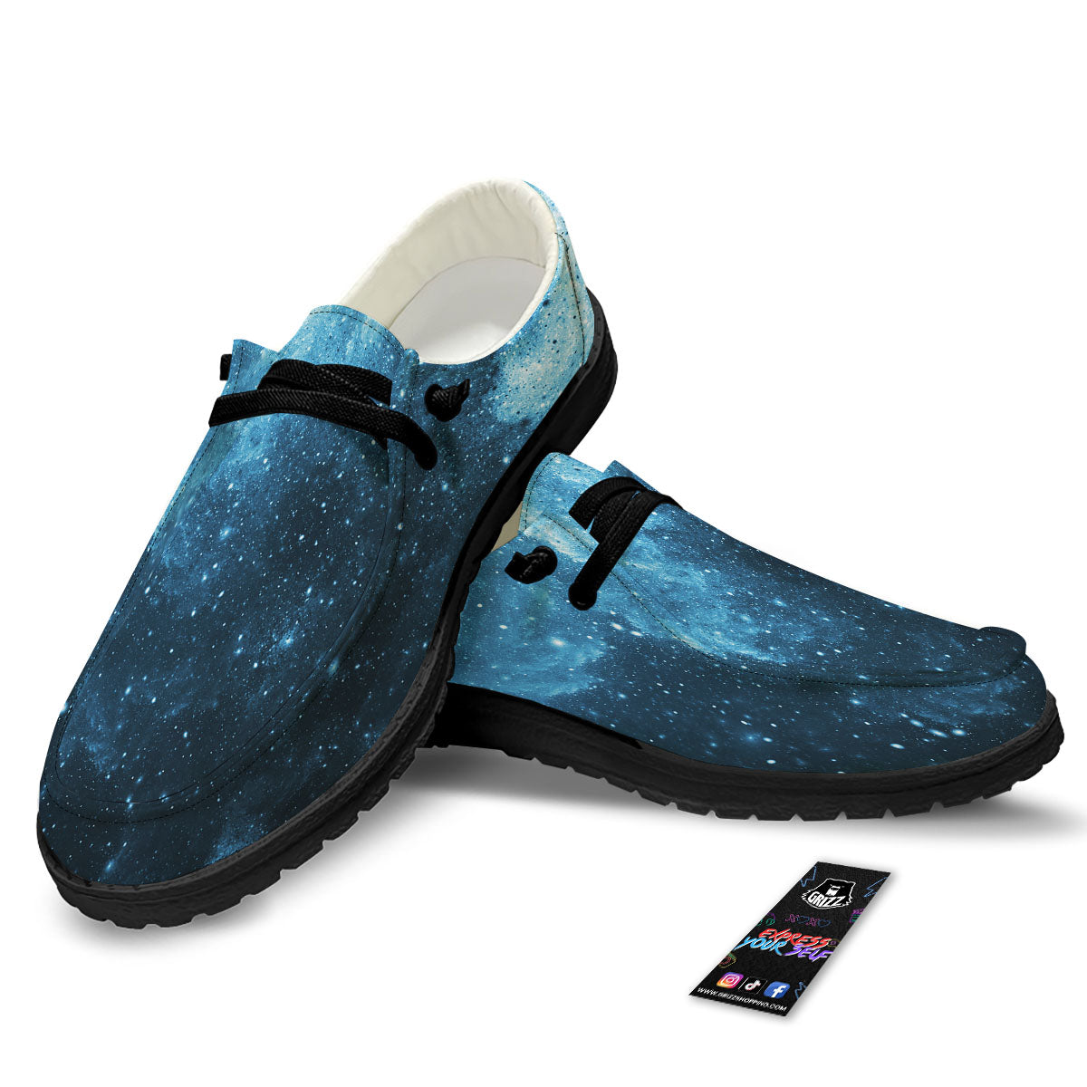 Galaxy Space White Cloud Print Black Loafers-grizzshop
