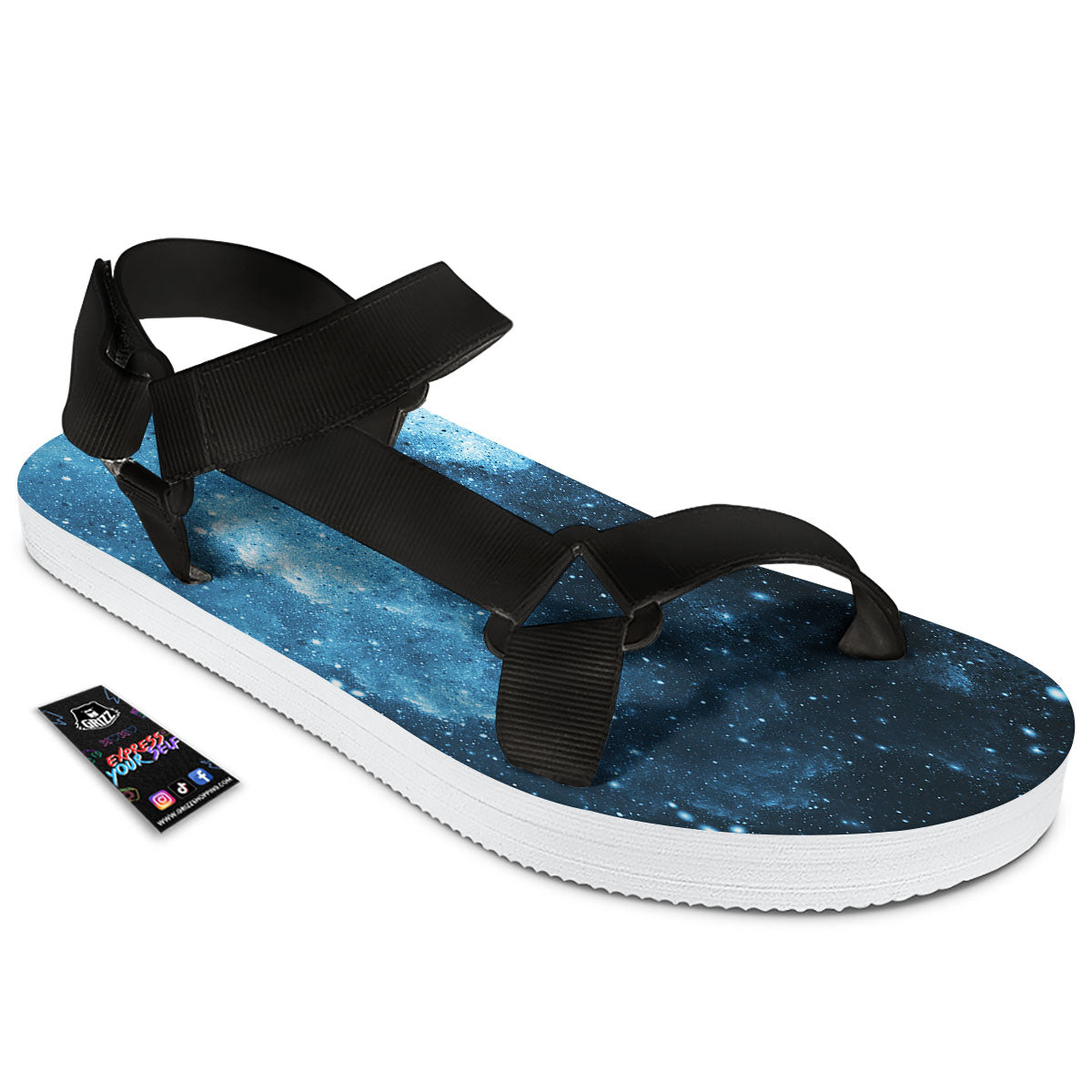 Galaxy Space White Cloud Print Black Open Toe Sandals-grizzshop