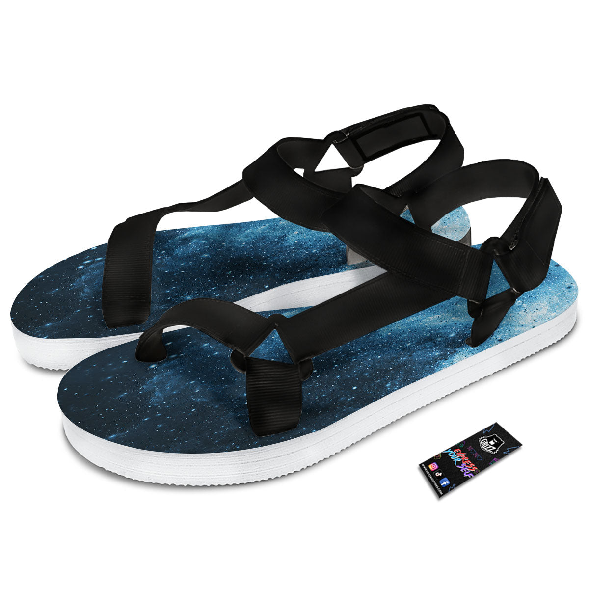Galaxy Space White Cloud Print Black Open Toe Sandals-grizzshop