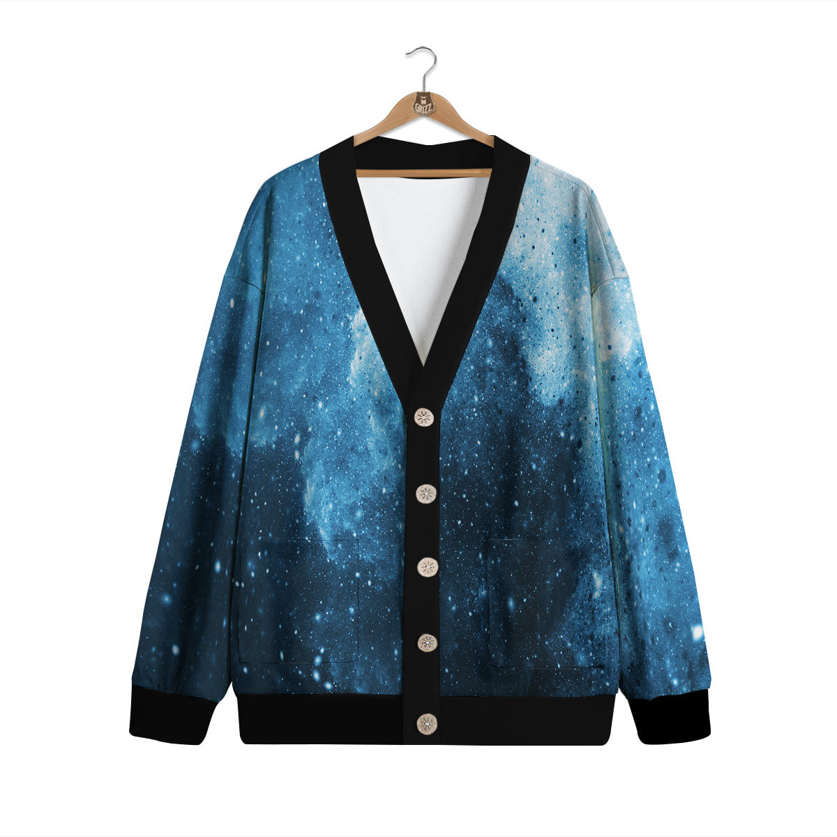 Galaxy Space White Cloud Print Cardigan-grizzshop