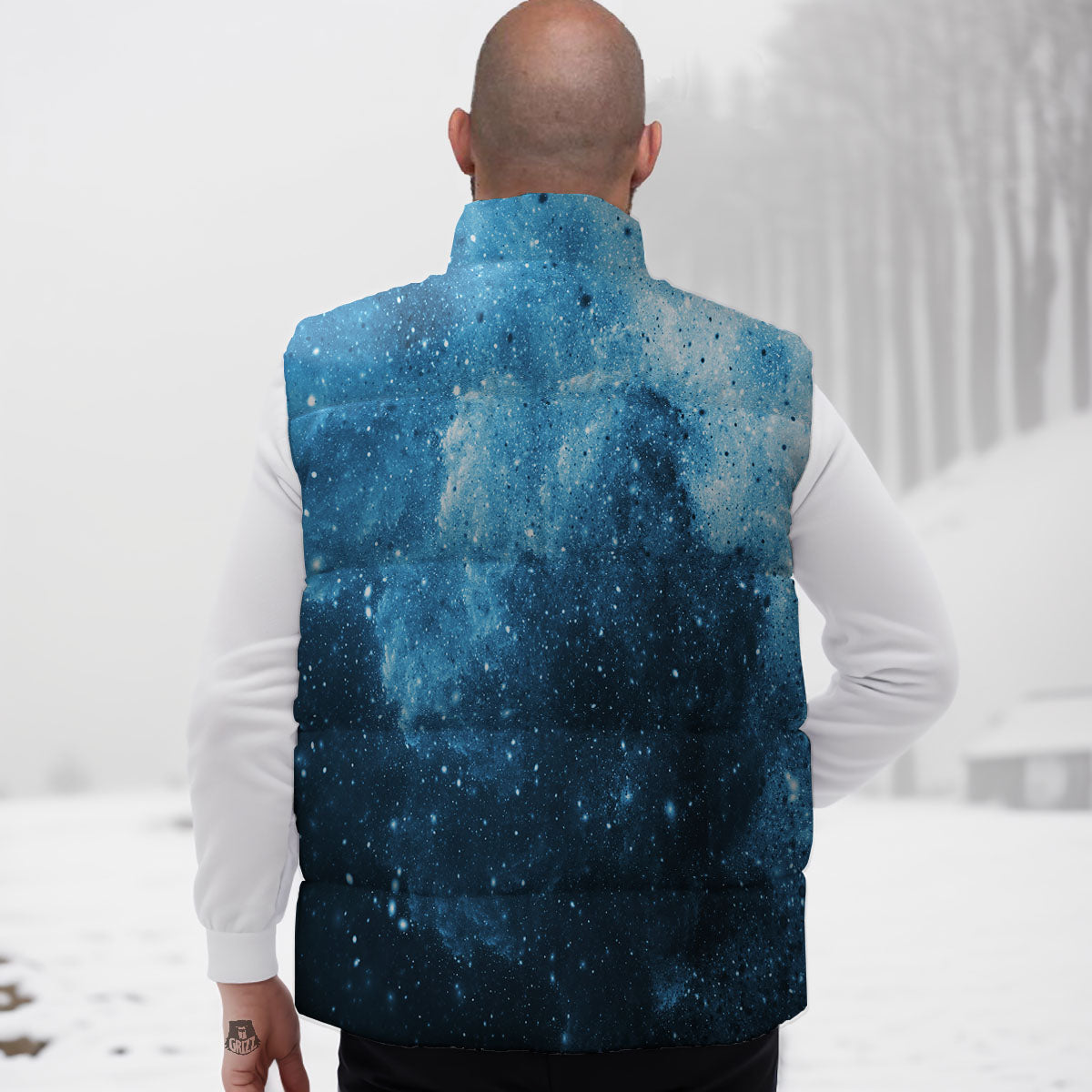Galaxy Space White Cloud Print Down Vest