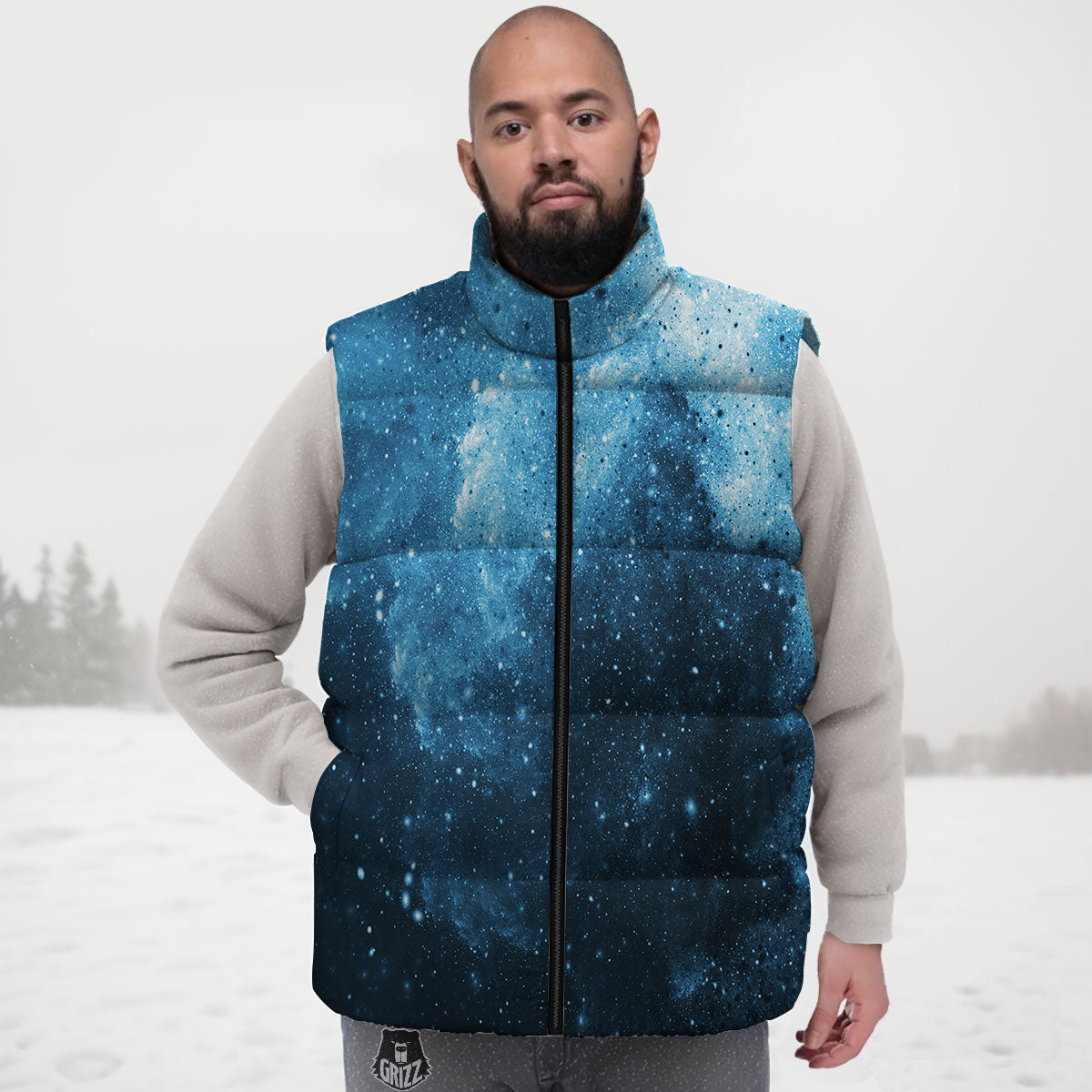 Galaxy Space White Cloud Print Down Vest