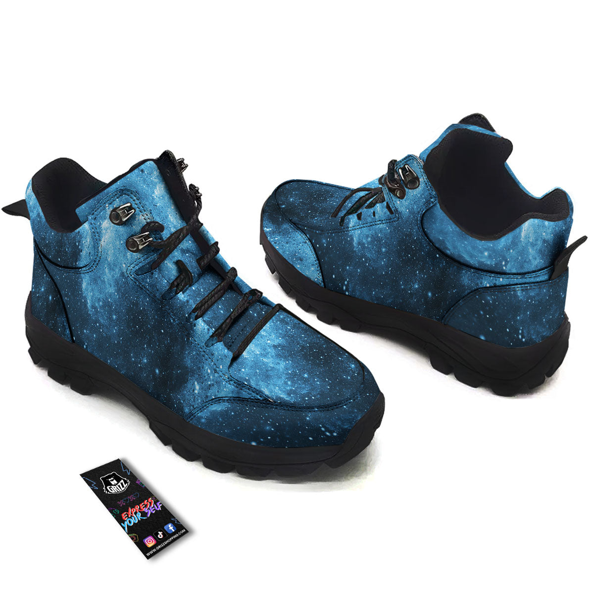 Galaxy Space White Cloud Print Hiking Shoes-grizzshop