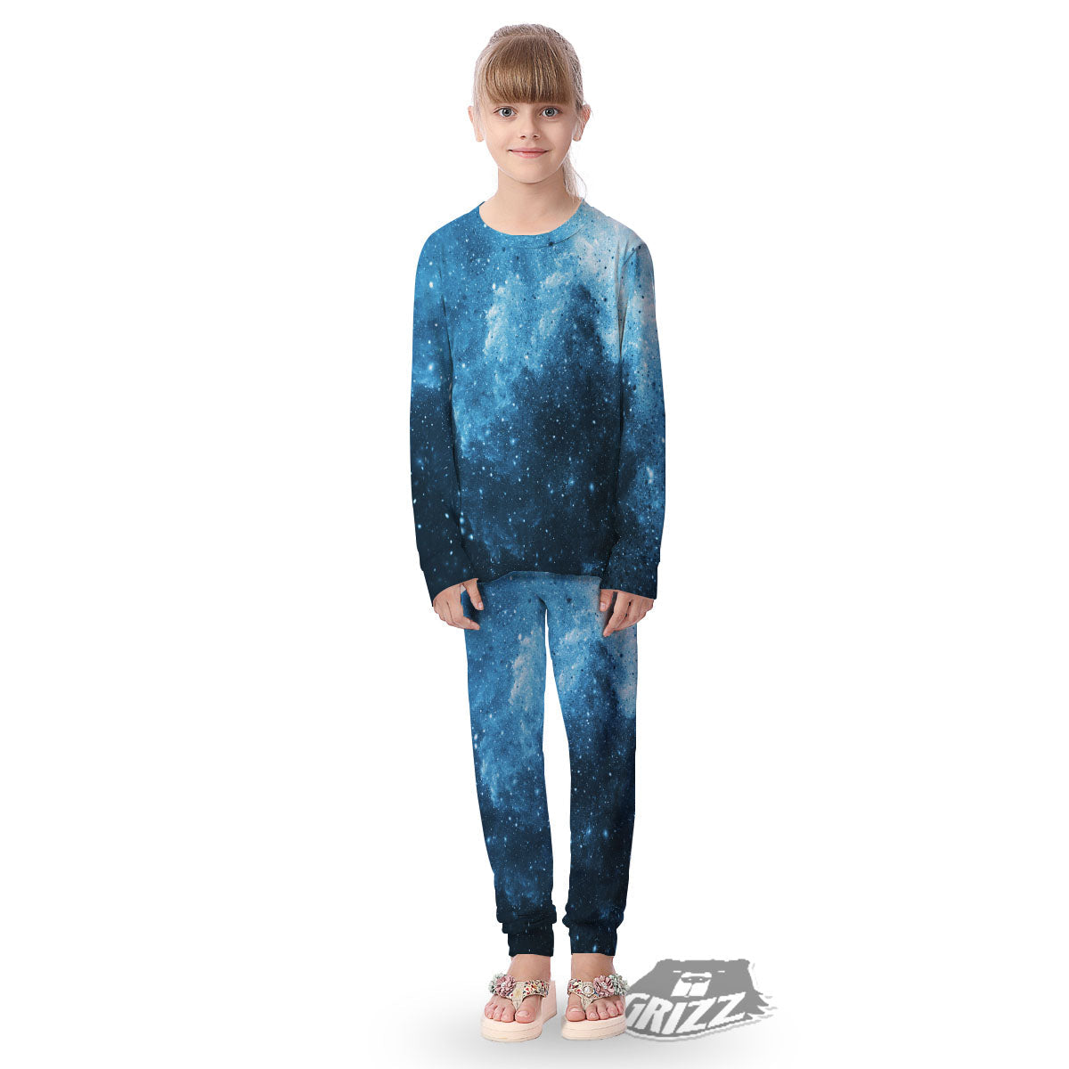 Galaxy Space White Cloud Print Kid's Pajamas-grizzshop