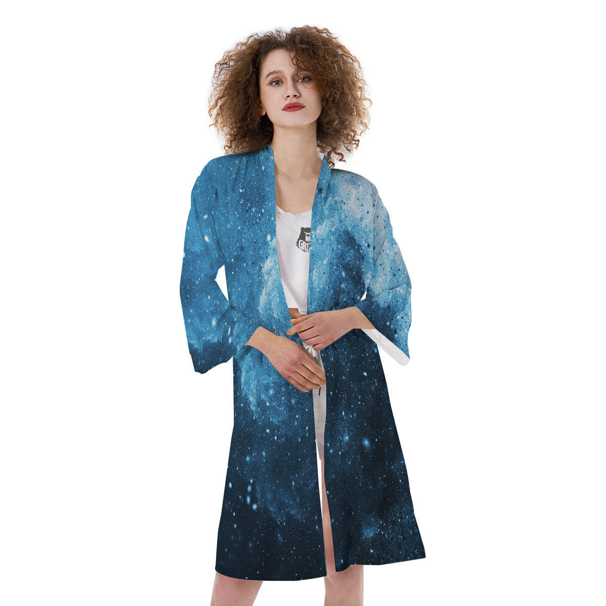 Galaxy Space White Cloud Print Kimono-grizzshop