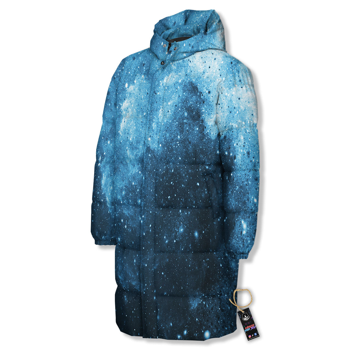 Galaxy Space White Cloud Print Long Down Jacket-grizzshop
