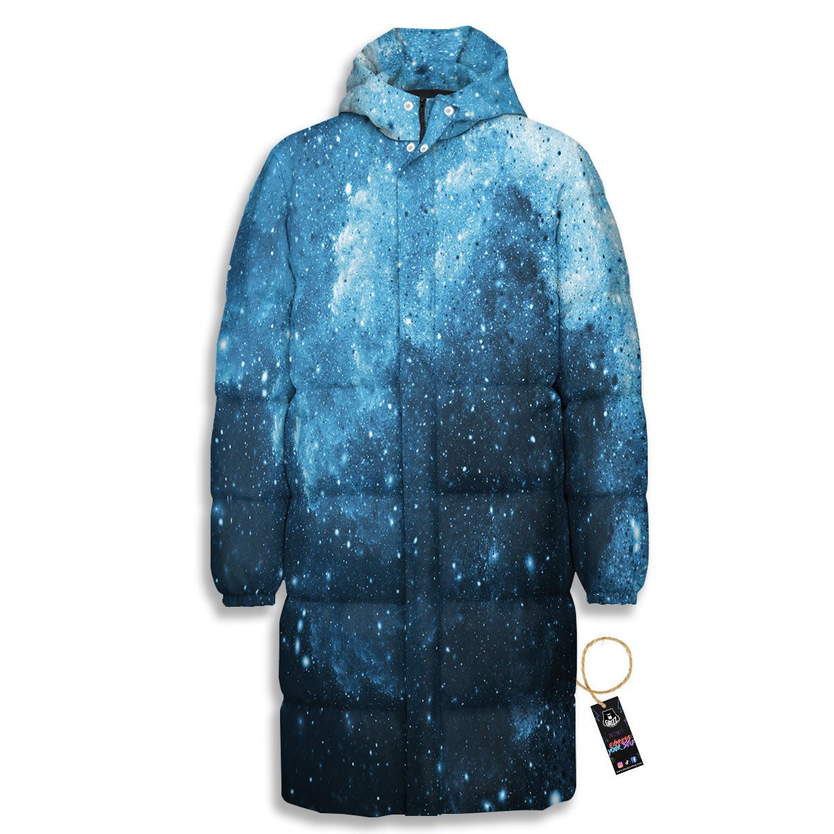 Galaxy Space White Cloud Print Long Down Jacket-grizzshop