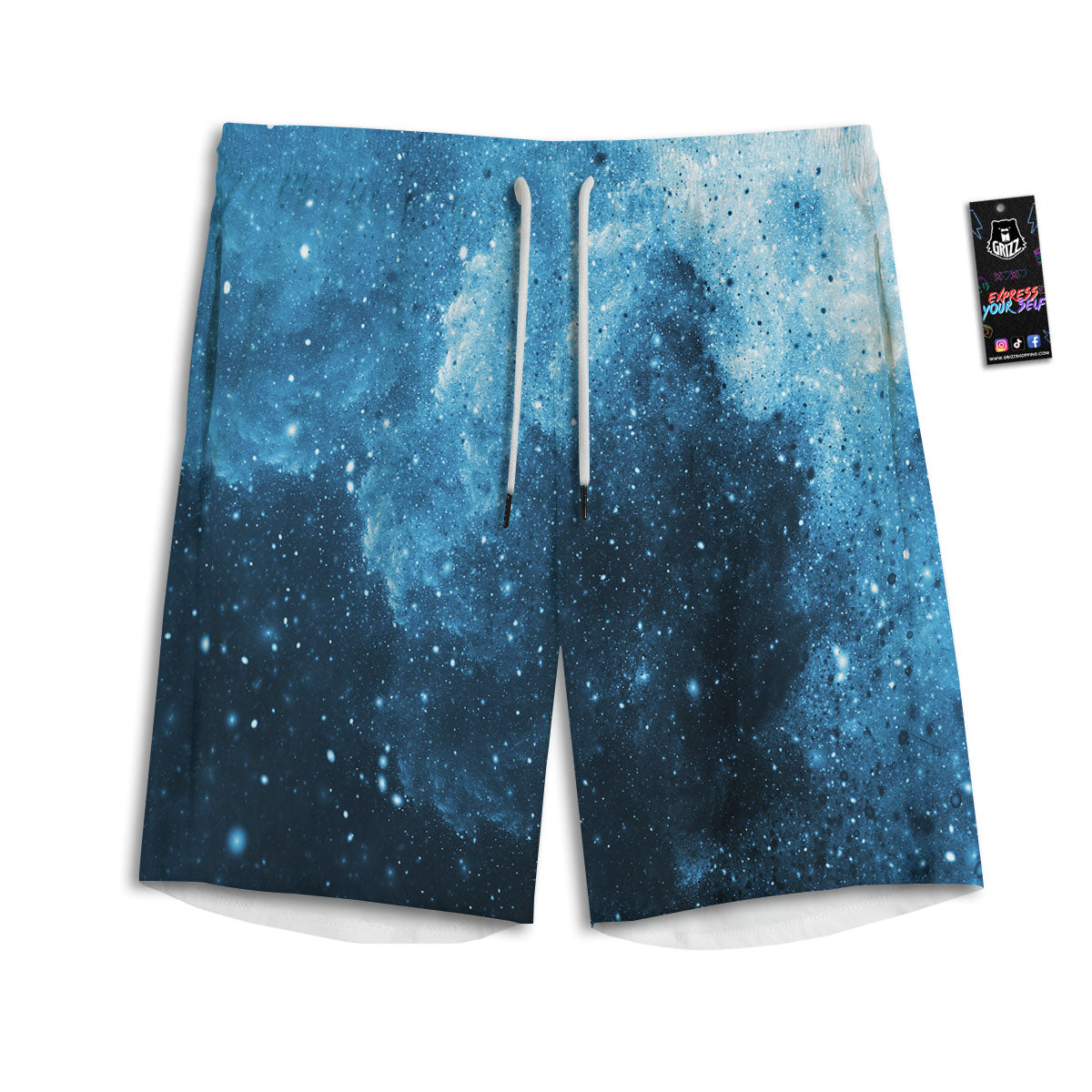 Galaxy Space White Cloud Print Men's Athletic Shorts