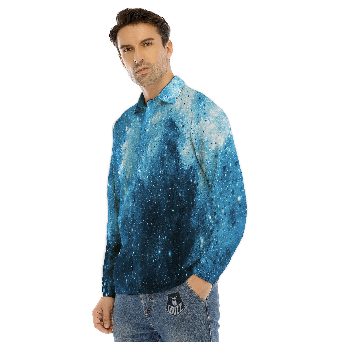 Galaxy Space White Cloud Print Men's Dress Shirts-grizzshop