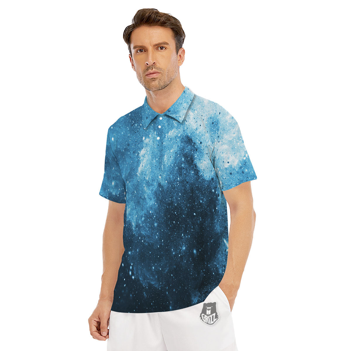 Galaxy Space White Cloud Print Men's Golf Shirts-grizzshop