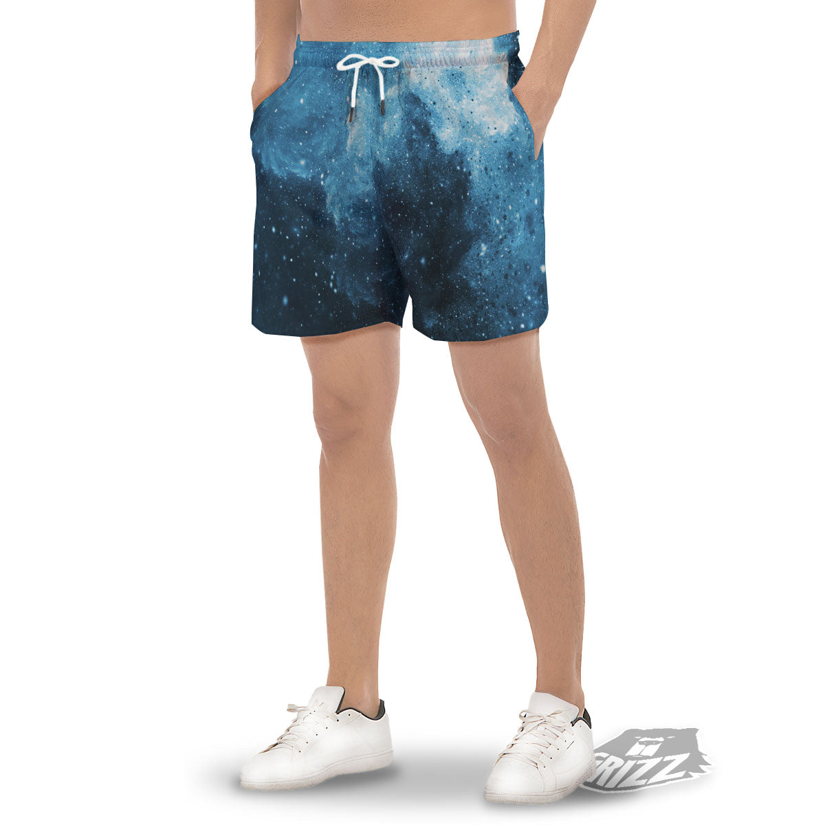Galaxy Space White Cloud Print Men's Gym Shorts-grizzshop