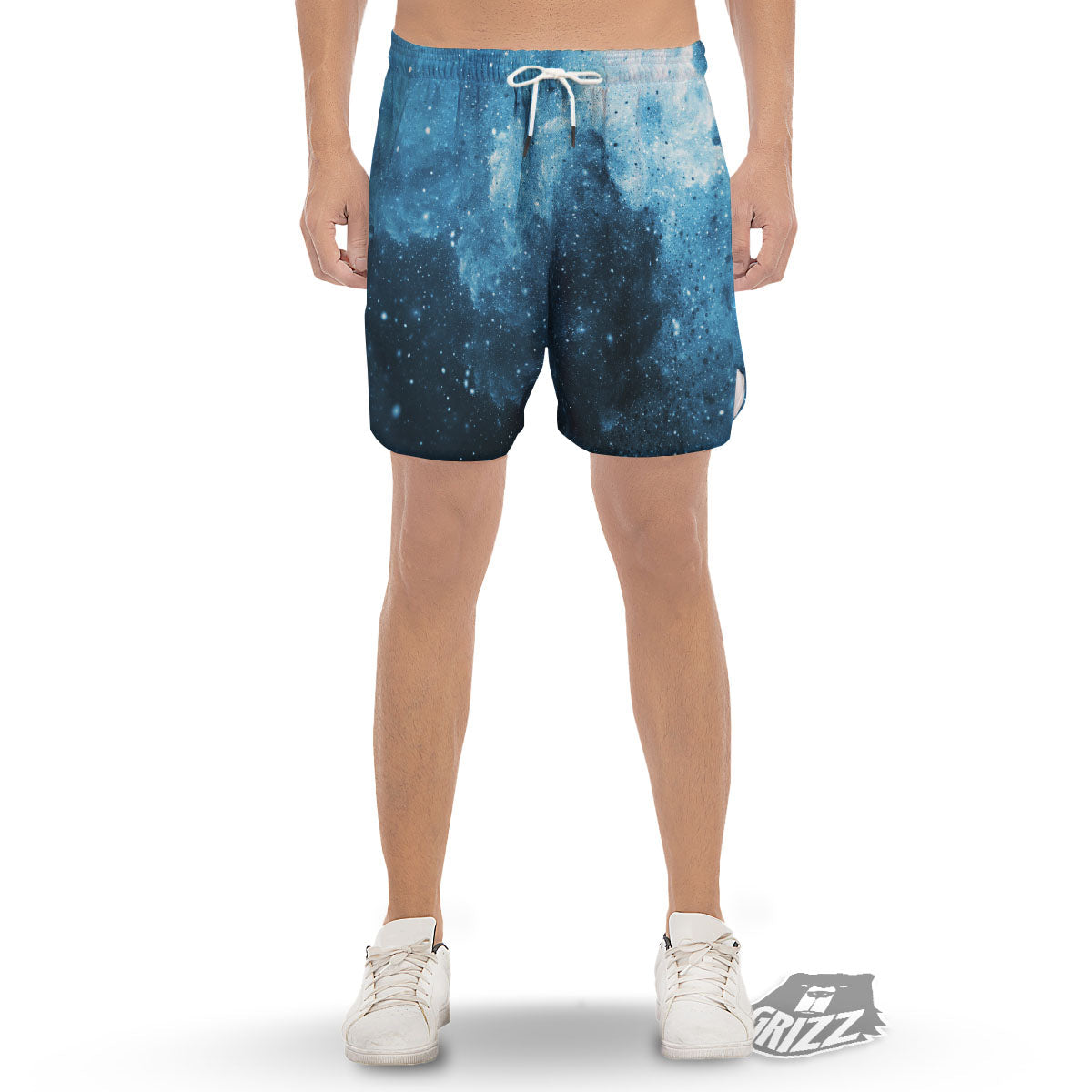 Galaxy Space White Cloud Print Men's Gym Shorts-grizzshop