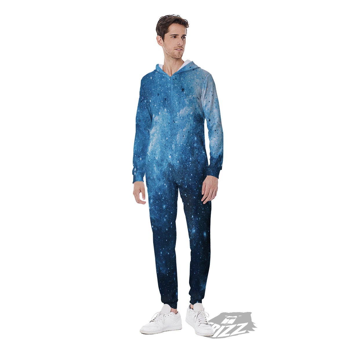 Galaxy Space White Cloud Print Men's Jumpsuit-grizzshop