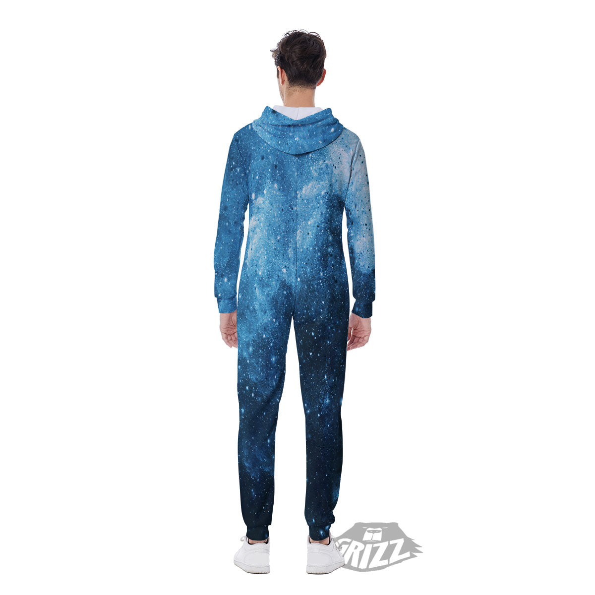 Galaxy Space White Cloud Print Men's Jumpsuit-grizzshop