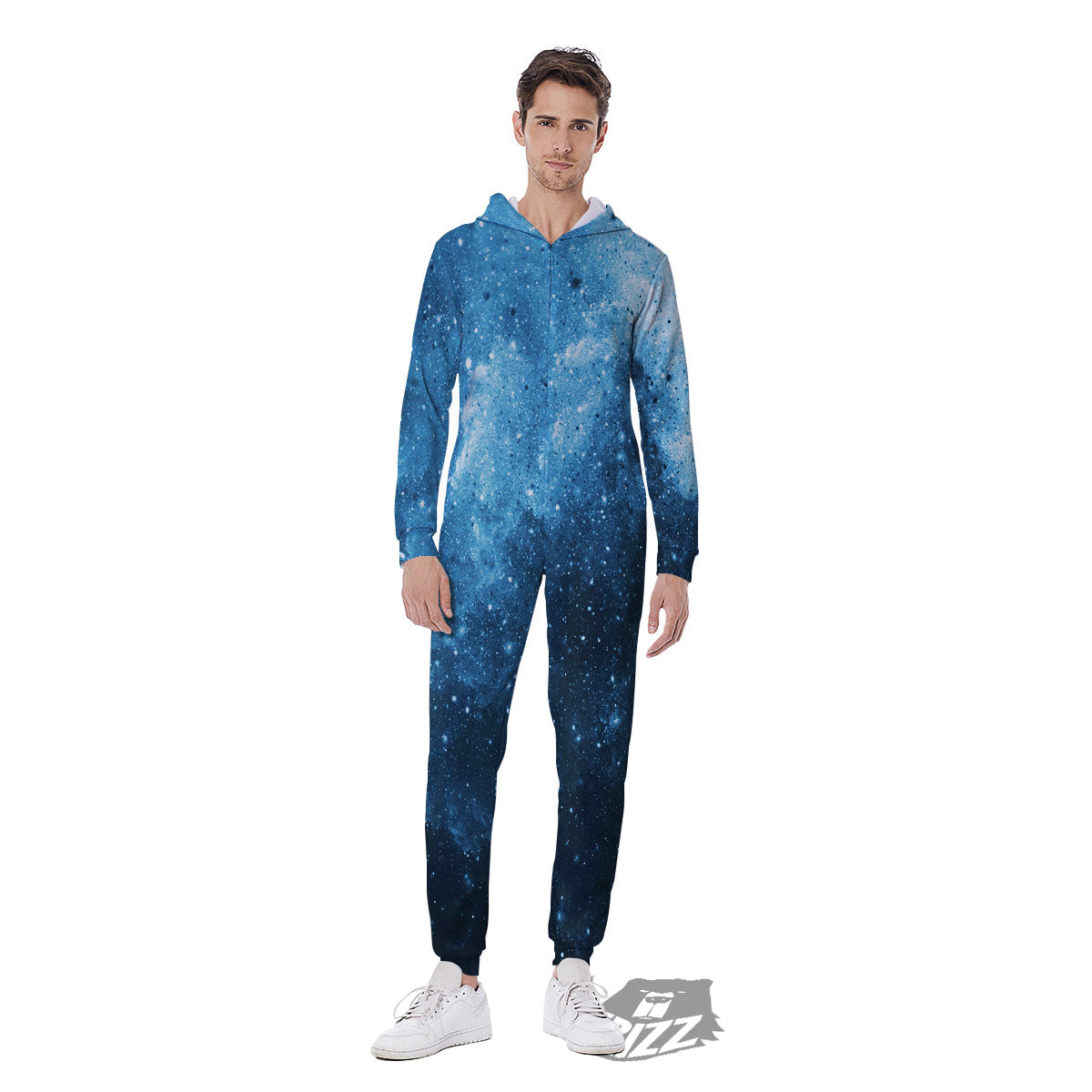 Galaxy Space White Cloud Print Men's Jumpsuit-grizzshop