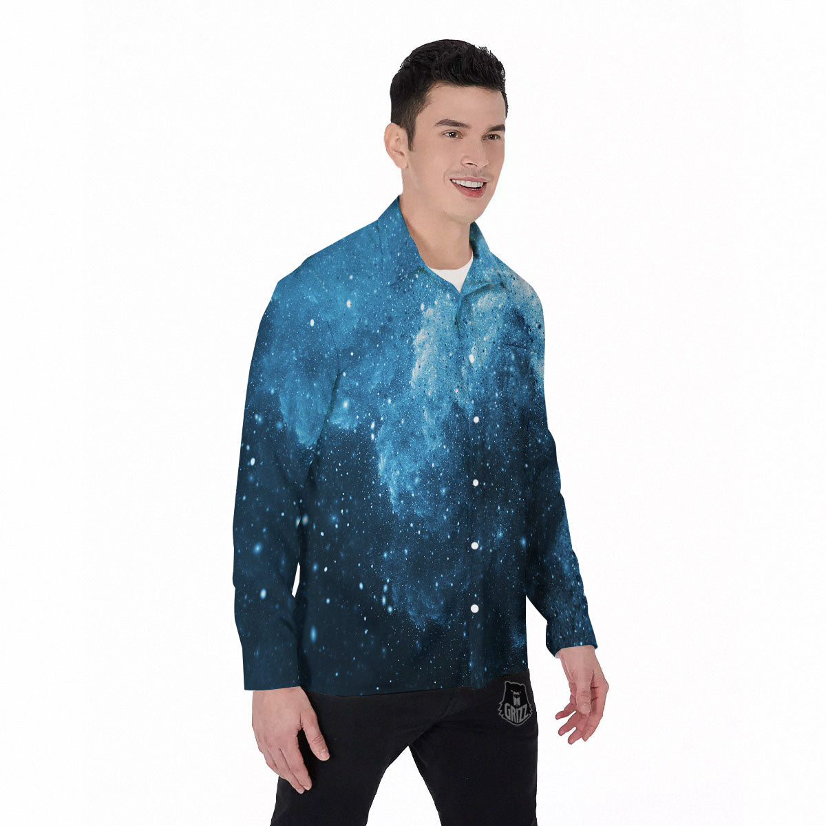 Galaxy Space White Cloud Print Men's Long Sleeve Shirts-grizzshop