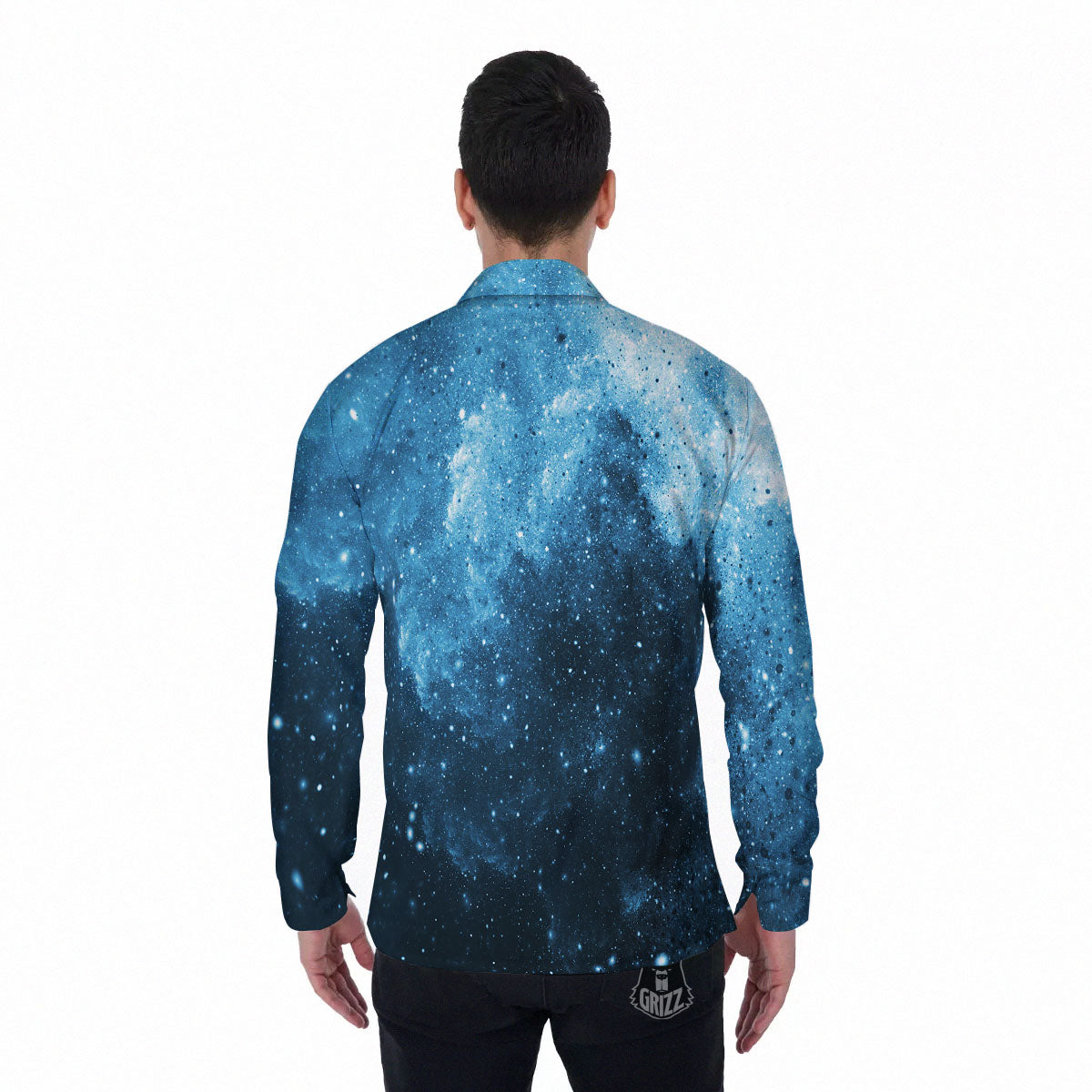 Galaxy Space White Cloud Print Men's Long Sleeve Shirts-grizzshop
