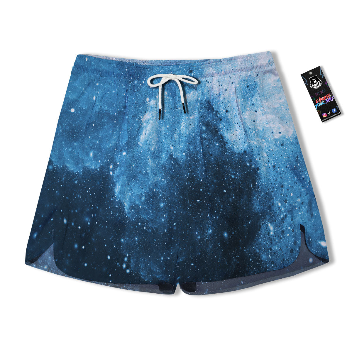 Galaxy Space White Cloud Print Men's Running Shorts-grizzshop