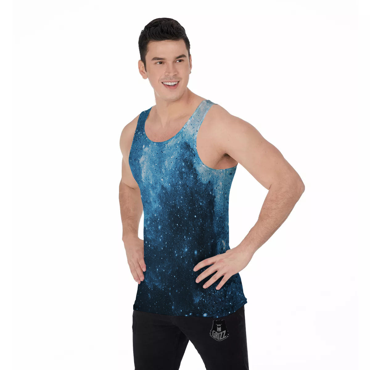 Galaxy Space White Cloud Print Men's Tank Top-grizzshop