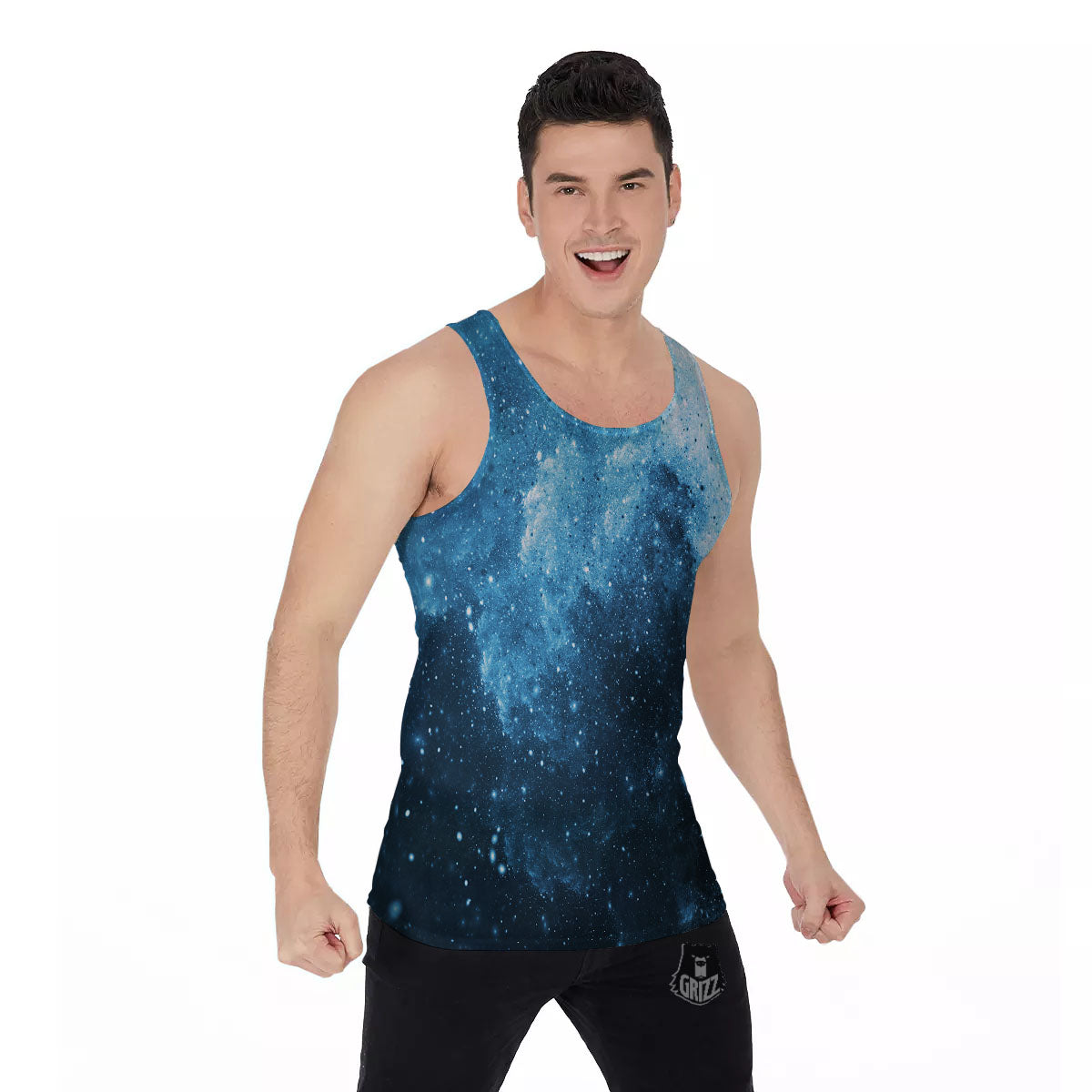 Galaxy Space White Cloud Print Men's Tank Top-grizzshop