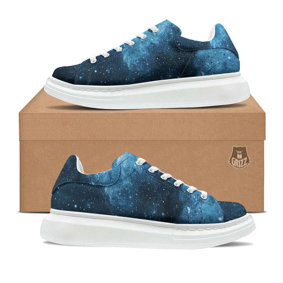 Galaxy Space White Cloud Print Platform Shoes-grizzshop