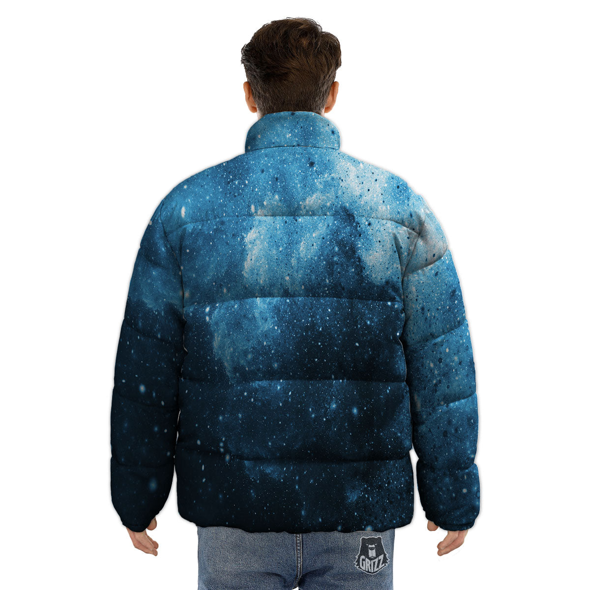 Galaxy Space White Cloud Print Puffer Jacket-grizzshop
