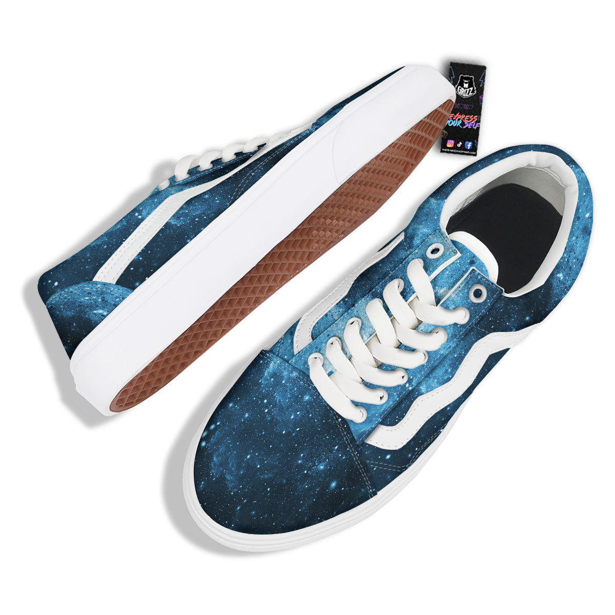 Galaxy Space White Cloud Print Skate Shoes-grizzshop