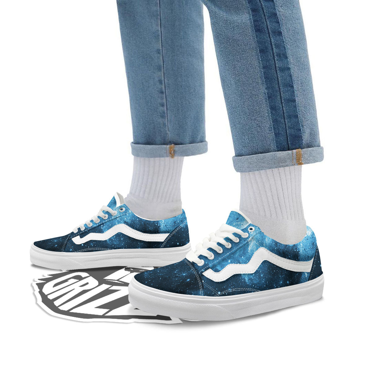 Galaxy Space White Cloud Print Skate Shoes-grizzshop