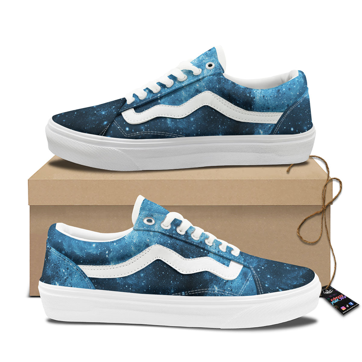 Galaxy Space White Cloud Print Skate Shoes-grizzshop