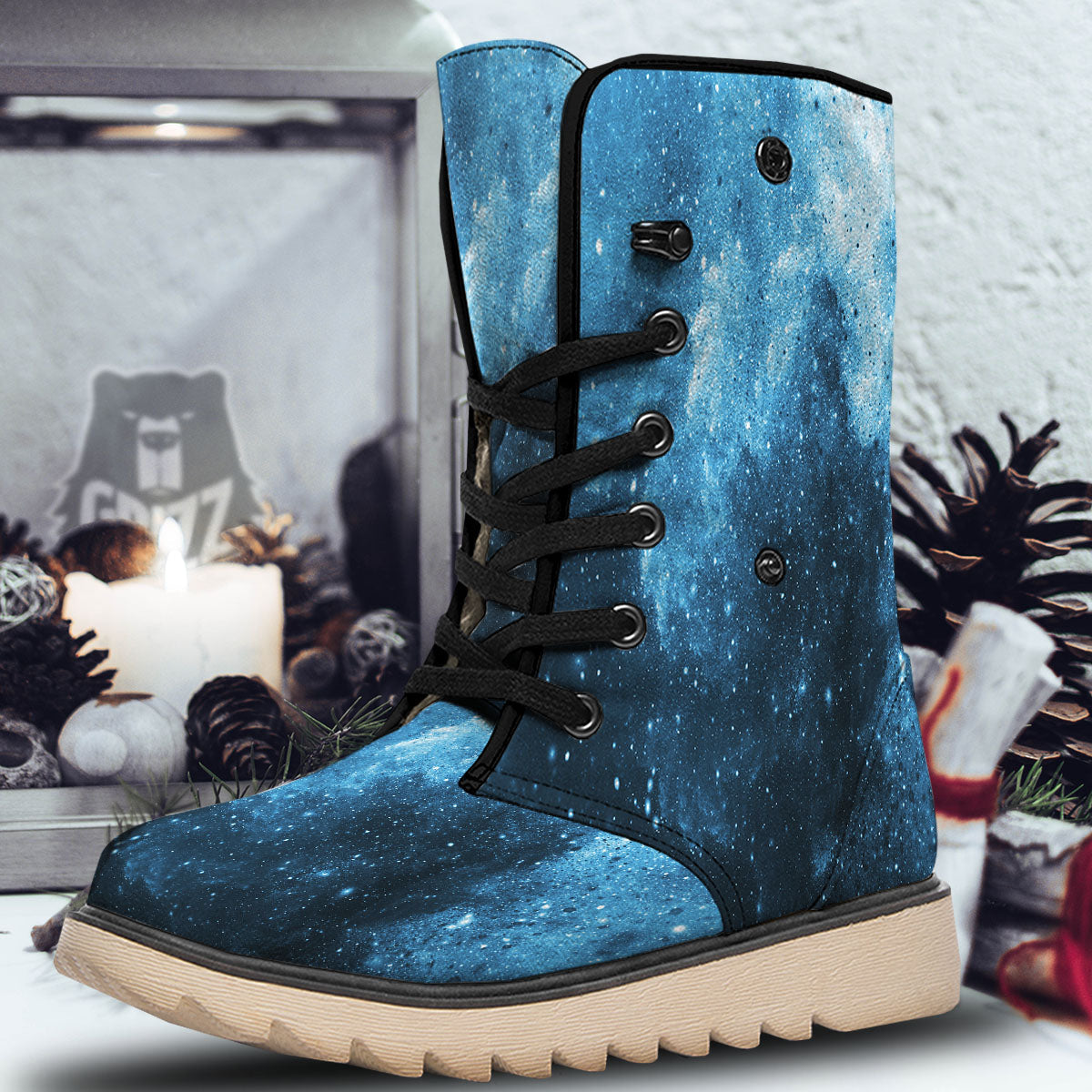 Galaxy Space White Cloud Print Snow Boots-grizzshop