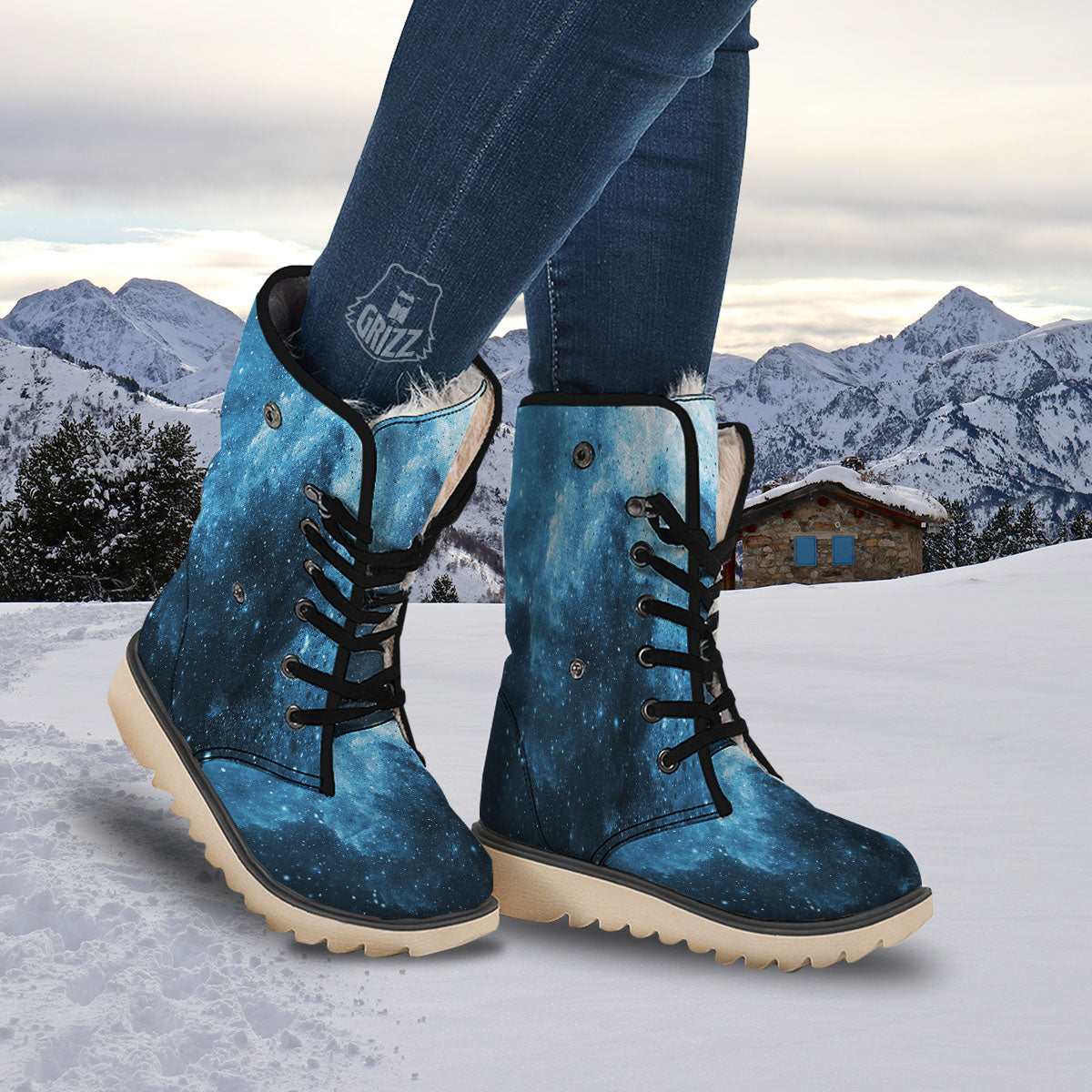 Galaxy Space White Cloud Print Snow Boots-grizzshop