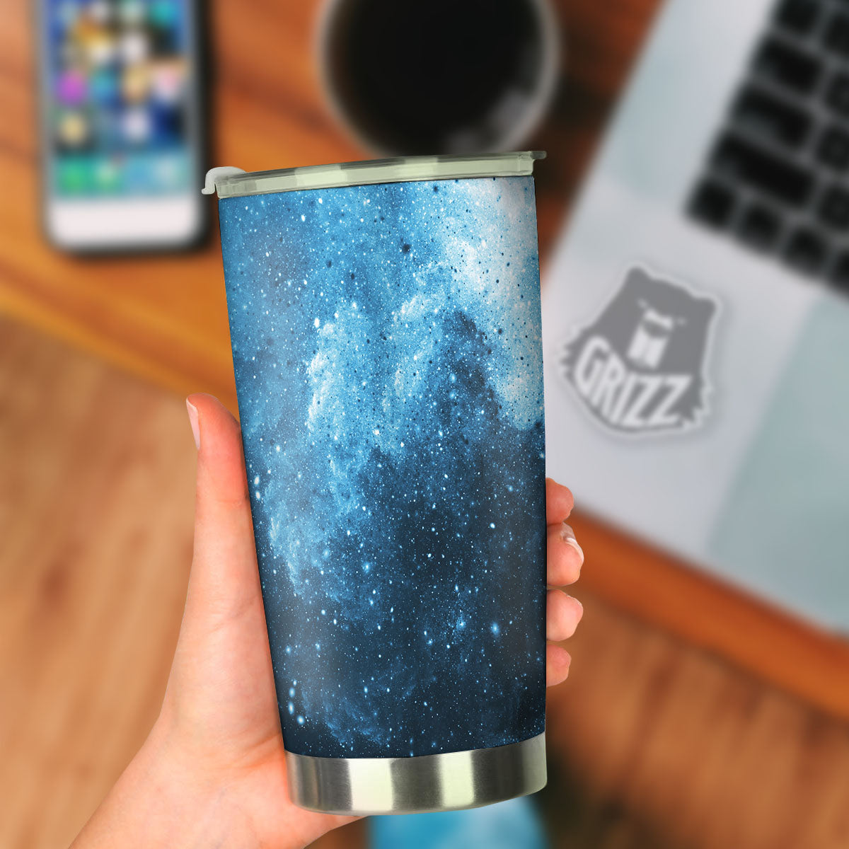 Galaxy Space White Cloud Print Tumbler-grizzshop