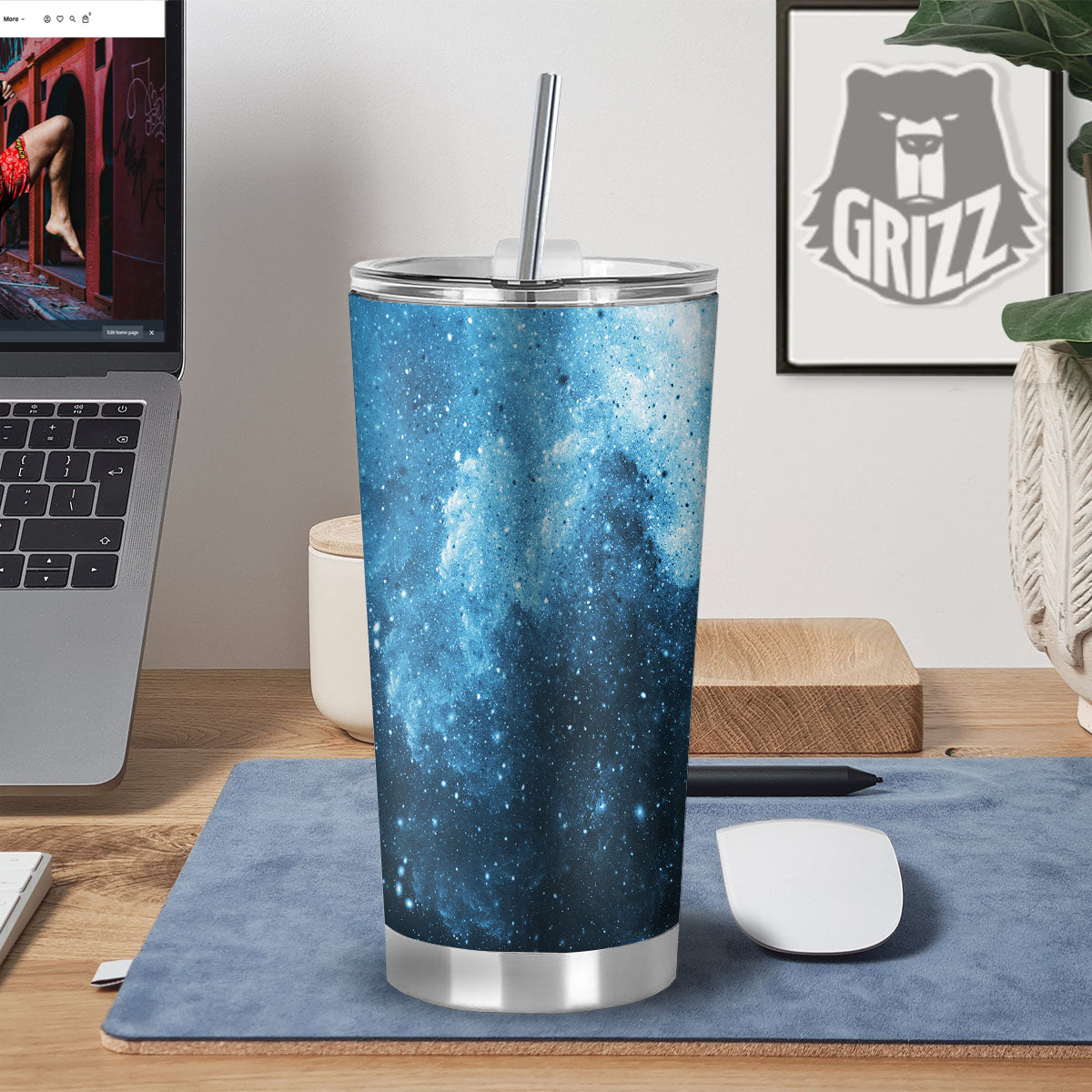 Galaxy Space White Cloud Print Tumbler-grizzshop