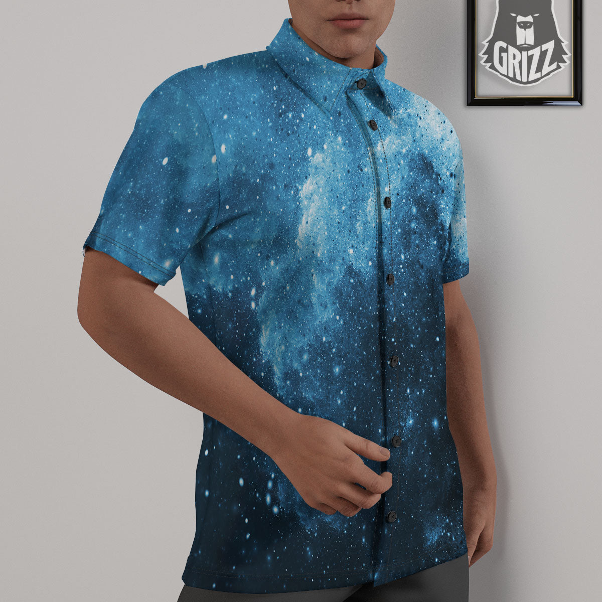 Galaxy Space White Cloud Print Untucked Shirts-grizzshop