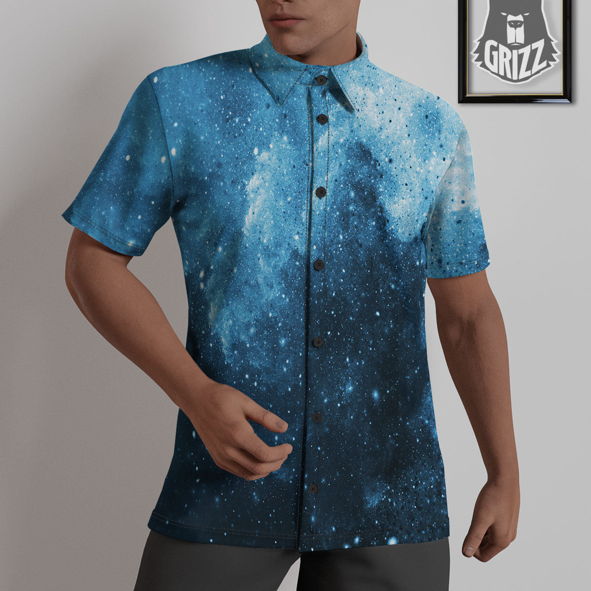 Galaxy Space White Cloud Print Untucked Shirts-grizzshop