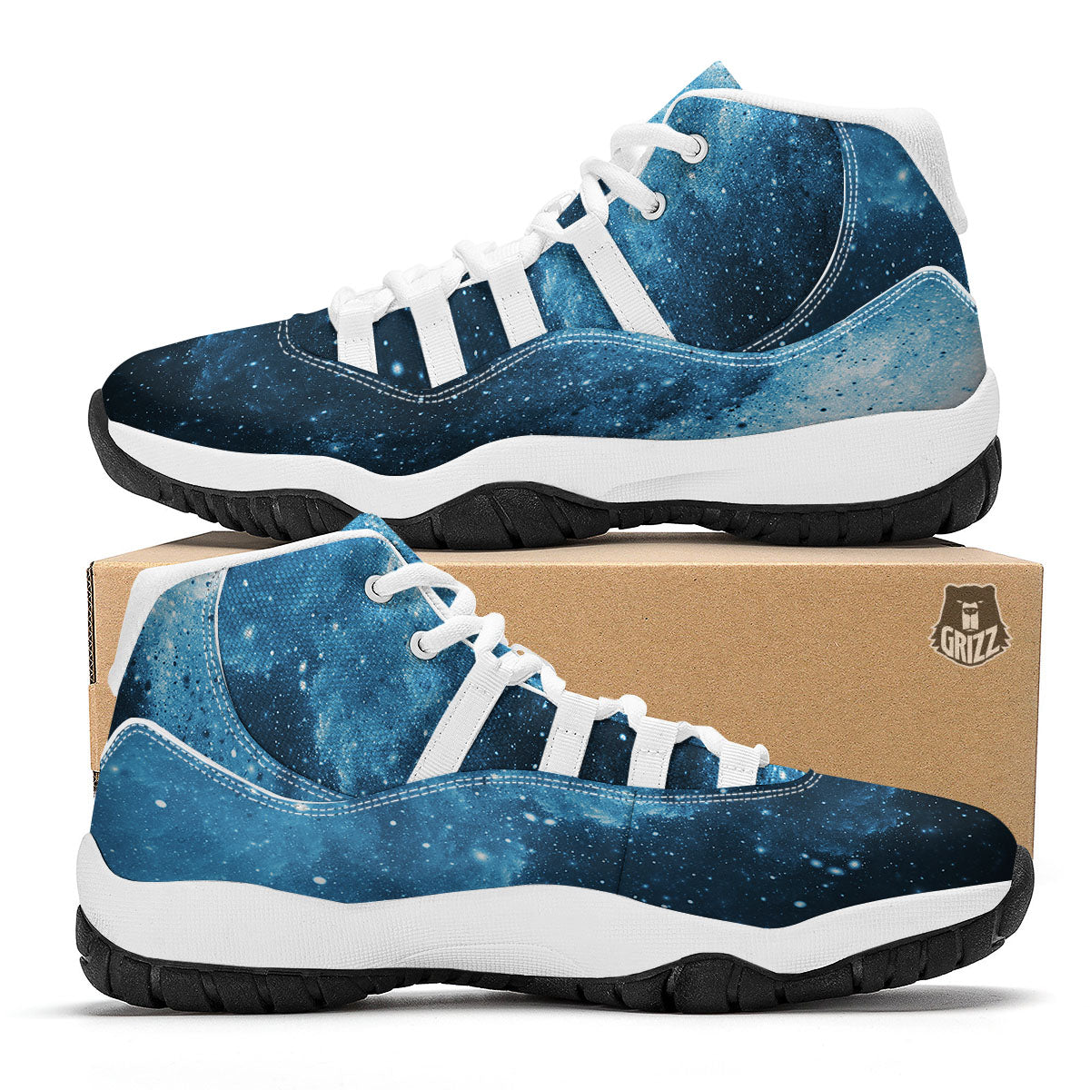 Galaxy Space White Cloud Print White Bball Shoes-grizzshop