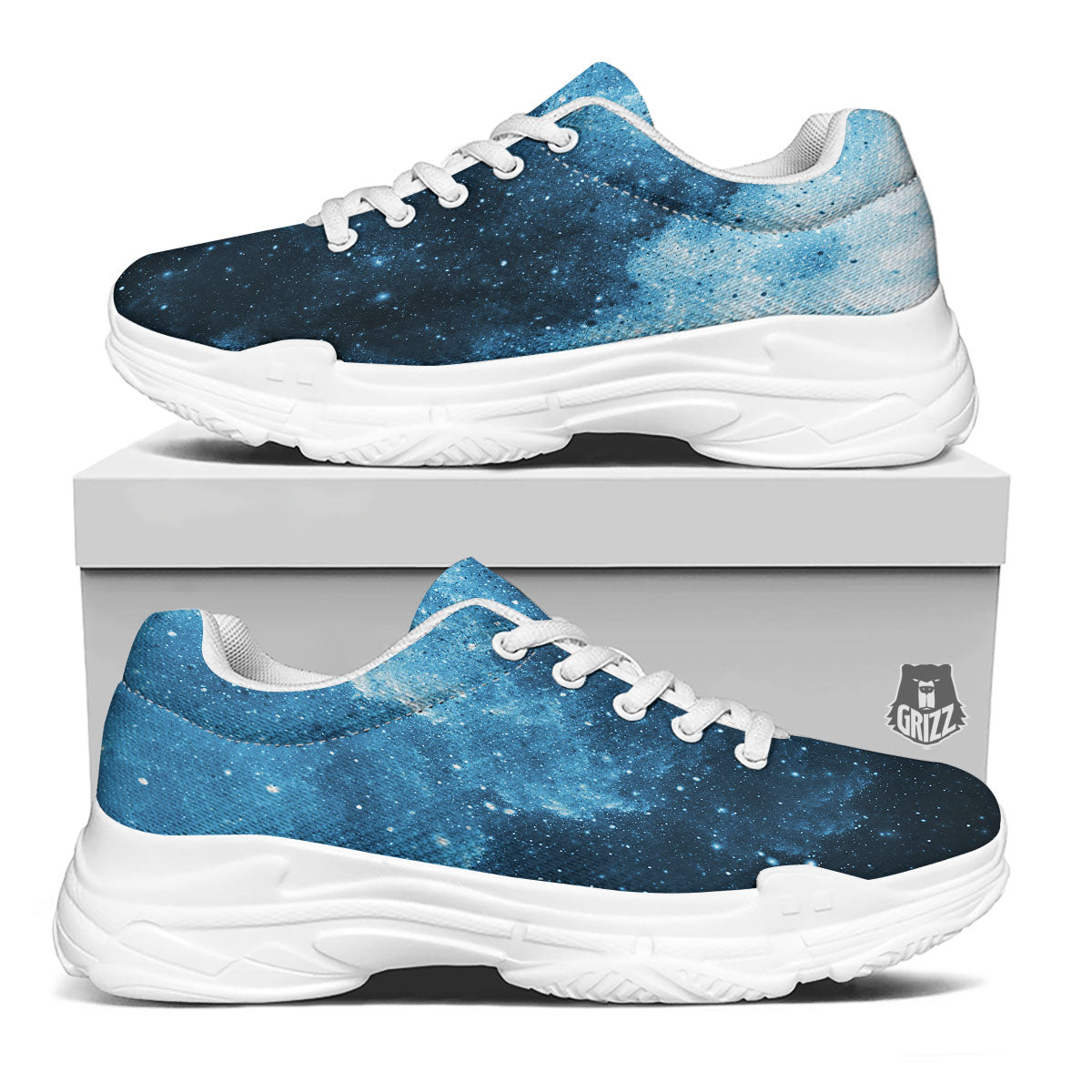 Galaxy Space White Cloud Print White Chunky Shoes-grizzshop