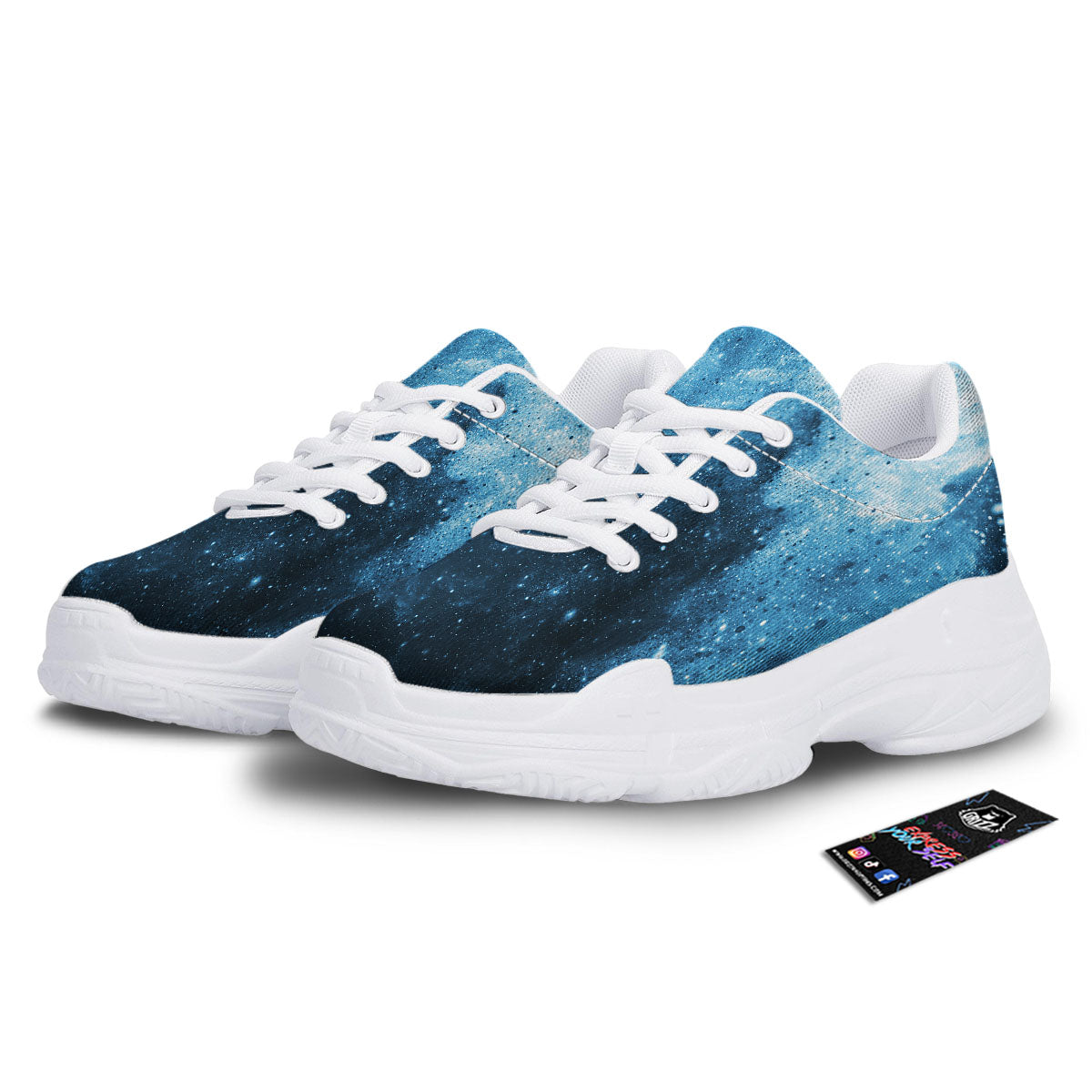 Galaxy Space White Cloud Print White Chunky Shoes-grizzshop