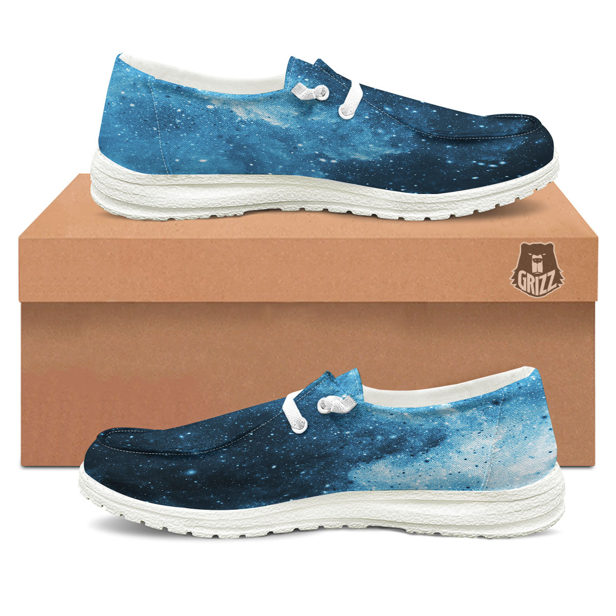 Galaxy Space White Cloud Print White Loafers-grizzshop