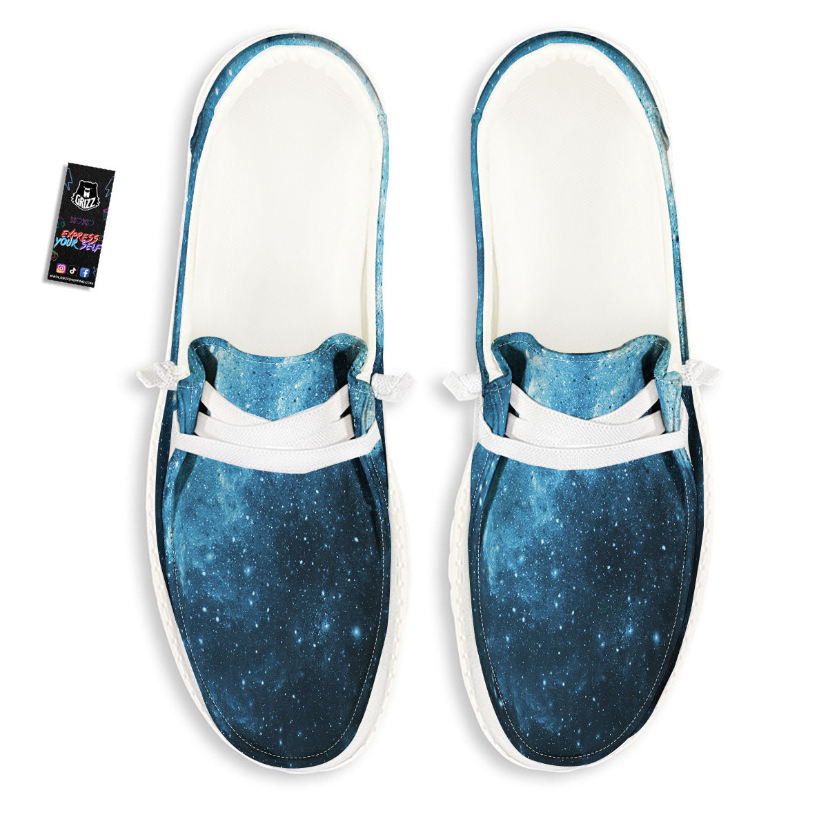 Galaxy Space White Cloud Print White Loafers-grizzshop