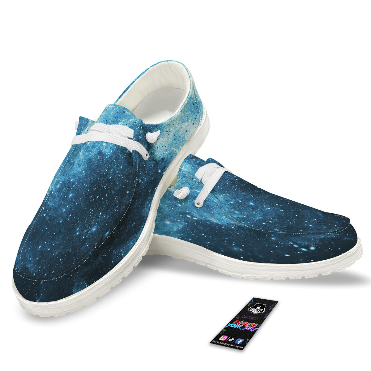 Galaxy Space White Cloud Print White Loafers-grizzshop