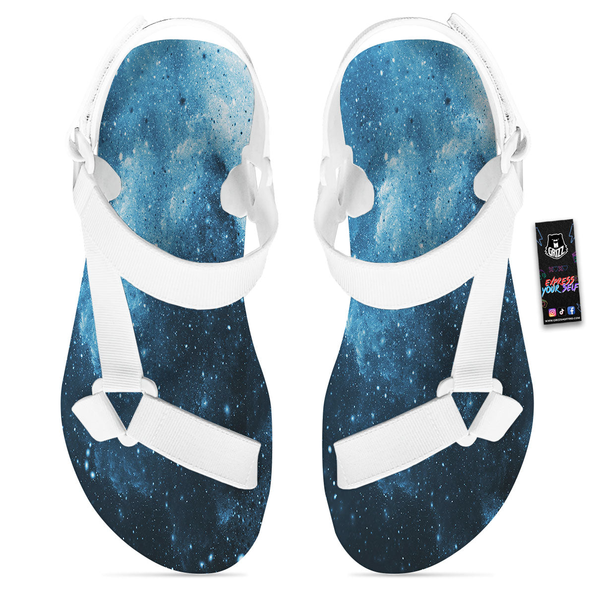 Galaxy Space White Cloud Print White Open Toe Sandals-grizzshop